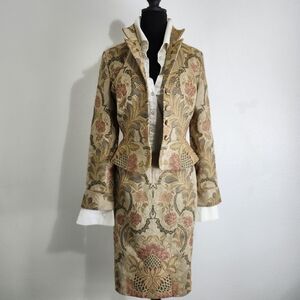 Emmanuel Ungaro Dior Reminiscent HOLIDAY Gold Brocade Peplum Suit Yves $t Lauren